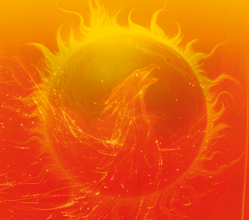 Un phénix au cœur d'un cercle de flammes